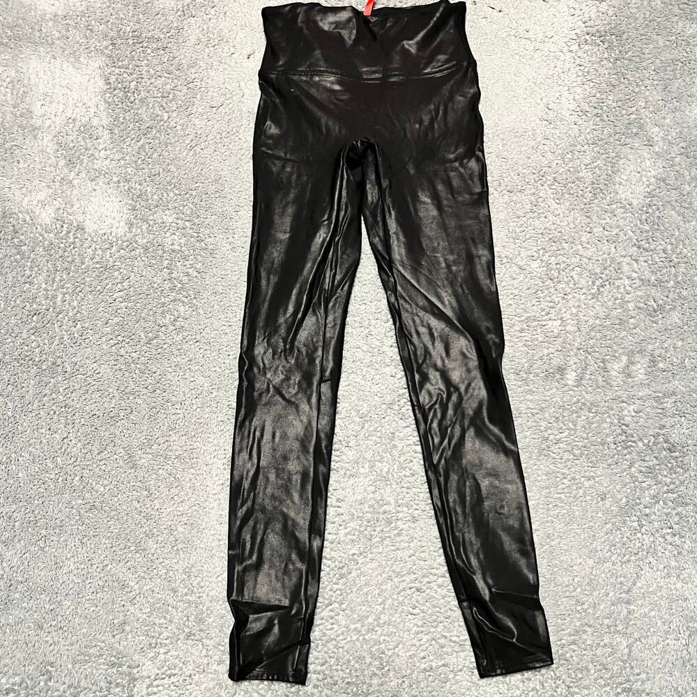 Spanx Leggings Pants Womens Medium Faux Leather Leggings Ankle Length Black 2437